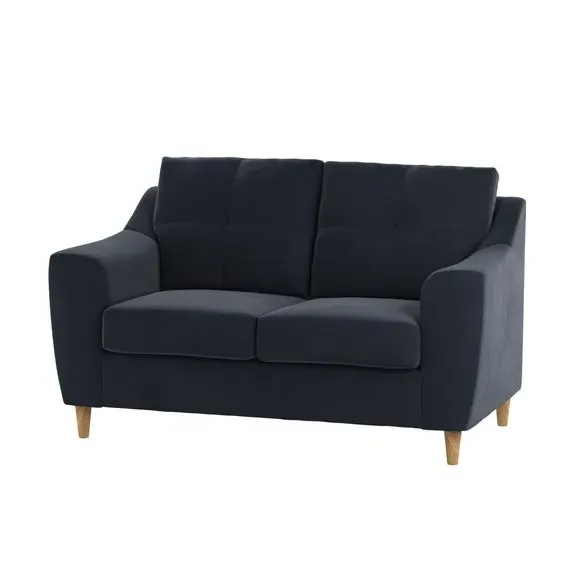 2-Seater Sofa with Pinched Cushions - Navy, Velvet