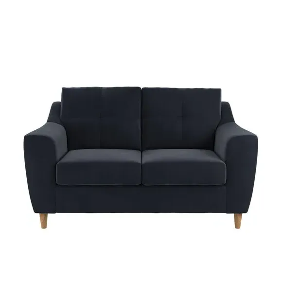 2-Seater Sofa with Pinched Cushions - Navy, Velvet