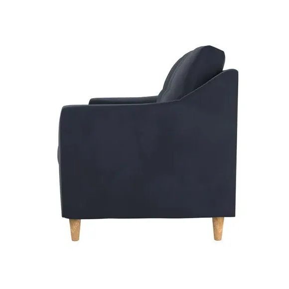 2-Seater Sofa with Pinched Cushions - Navy, Velvet