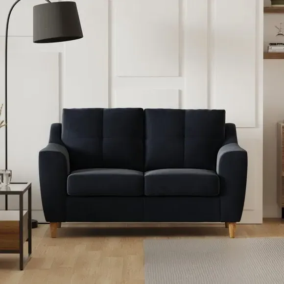 2-Seater Sofa with Pinched Cushions - Navy, Velvet image