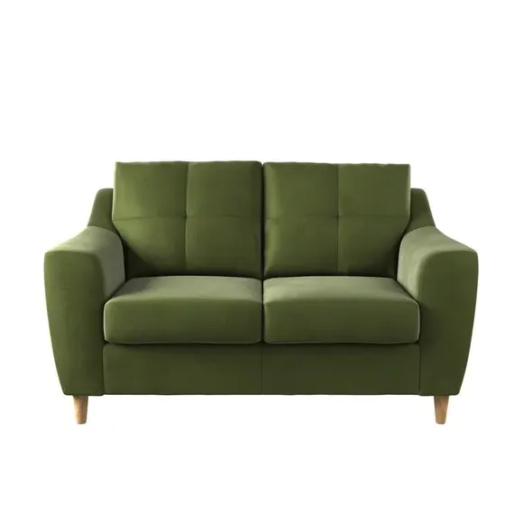 2-Seater Sofa with Pinched Cushions - Olive, Velvet