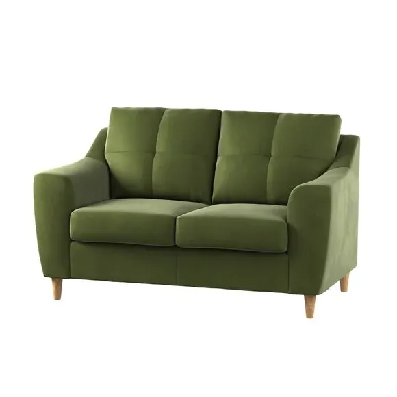 2-Seater Sofa with Pinched Cushions - Olive, Velvet