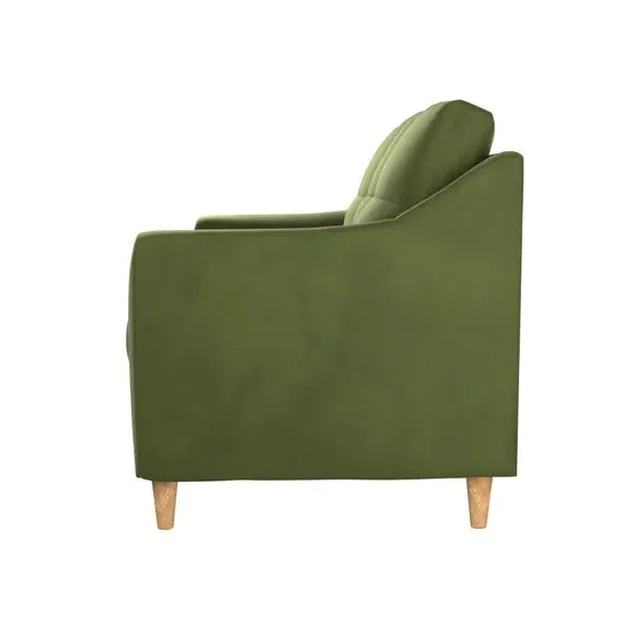 2-Seater Sofa with Pinched Cushions - Olive, Velvet