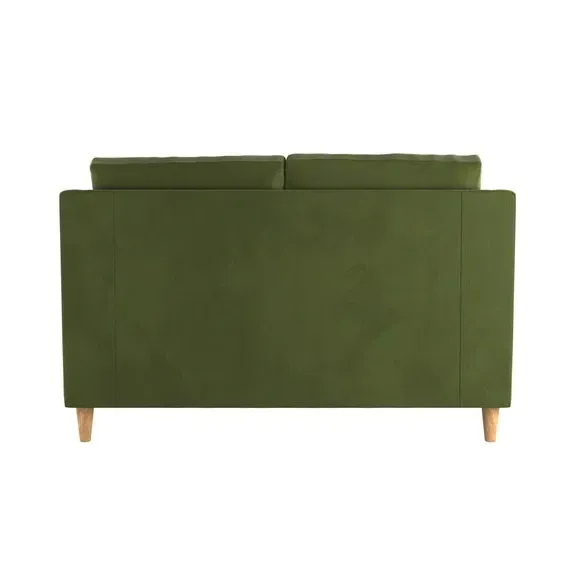2-Seater Sofa with Pinched Cushions - Olive, Velvet