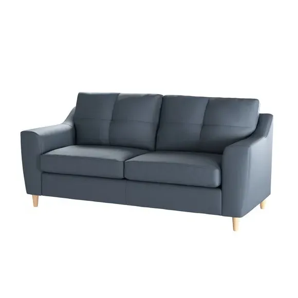 3-Seater Sofa with Pinched Cushions - Navy, Faux Leather