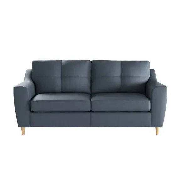 3-Seater Sofa with Pinched Cushions - Navy, Faux Leather
