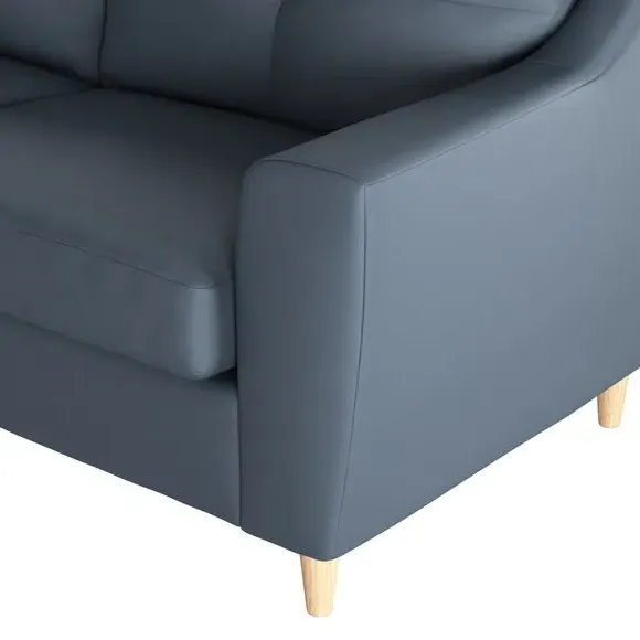 3-Seater Sofa with Pinched Cushions - Navy, Faux Leather