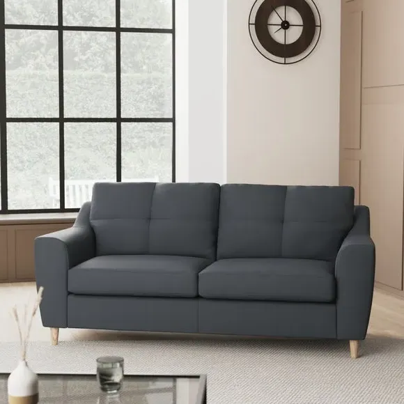 3-Seater Sofa with Pinched Cushions - Navy, Faux Leather