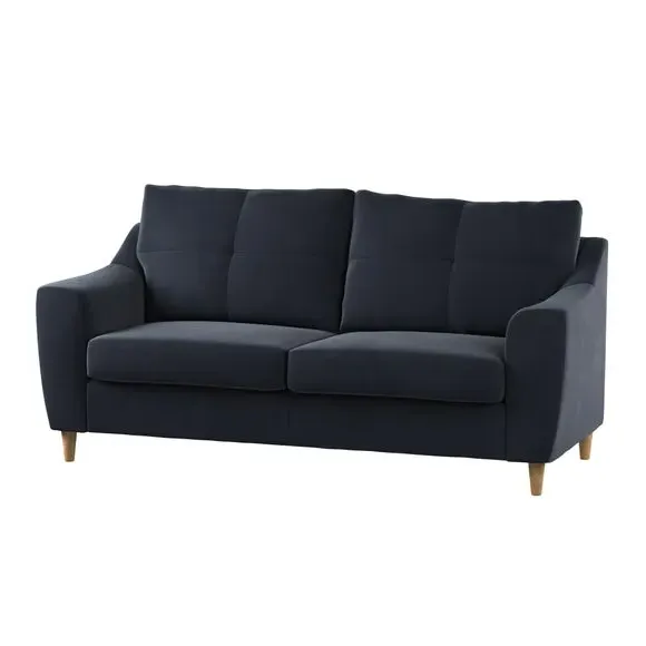 3-Seater Sofa with Pinched Cushions - Navy, Velvet