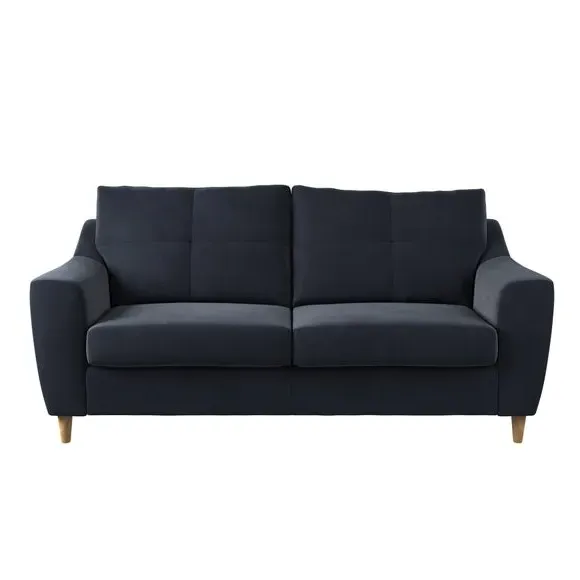 3-Seater Sofa with Pinched Cushions - Navy, Velvet