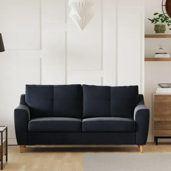 3-Seater Sofa with Pinched Cushions - Navy, Velvet image