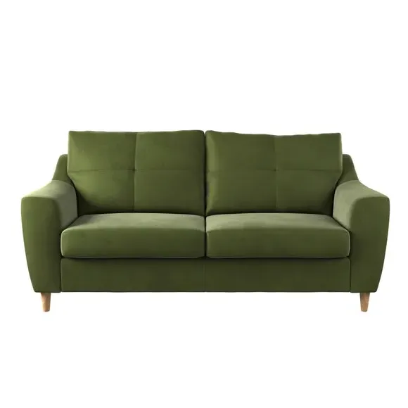 3-Seater Sofa with Pinched Cushions - Olive, Velvet