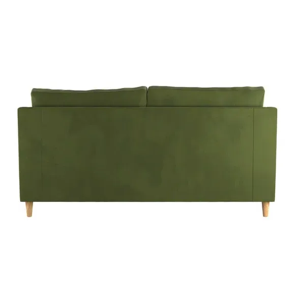 3-Seater Sofa with Pinched Cushions - Olive, Velvet
