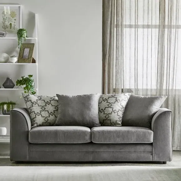 3-Seater Sofa with Sprung Seats - Grey, Chenille image