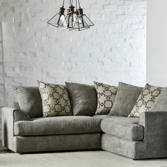 Corner Sofa with Chunky Cushions - Grey, Chenille