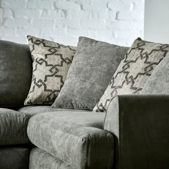 Corner Sofa with Chunky Cushions - Grey, Chenille
