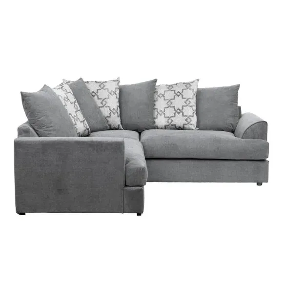 Corner Sofa with Chunky Cushions - Grey, Chenille
