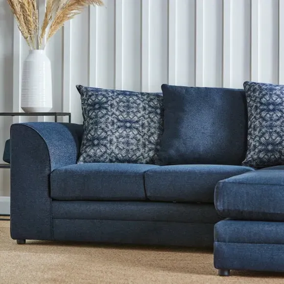 Small Corner Sofa with Chaise - Navy, Chenille