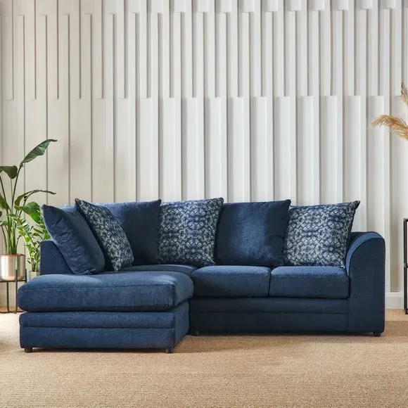 Small Corner Sofa with Chaise - Navy, Chenille