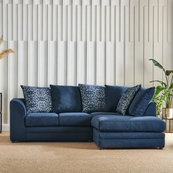 Small Corner Sofa with Chaise - Navy, Chenille