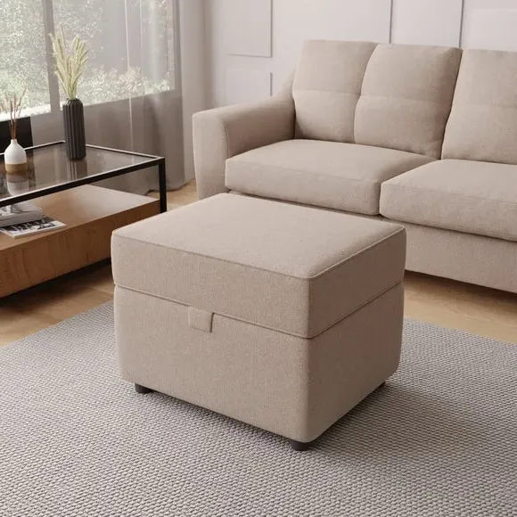 Storage Footstool with Seating - Oatmeal, Fabric image