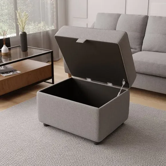 Storage Footstool with Seating - Silver, Fabric