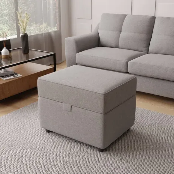 Storage Footstool with Seating - Silver, Fabric