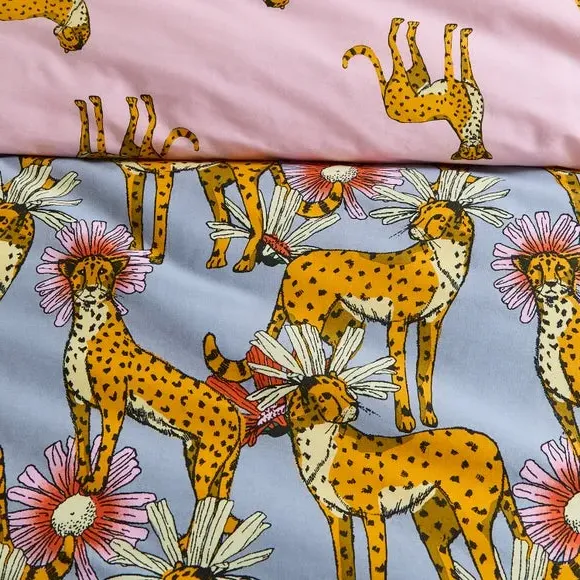 Duvet Cover Set with Cheetah Print - Grey, Cotton