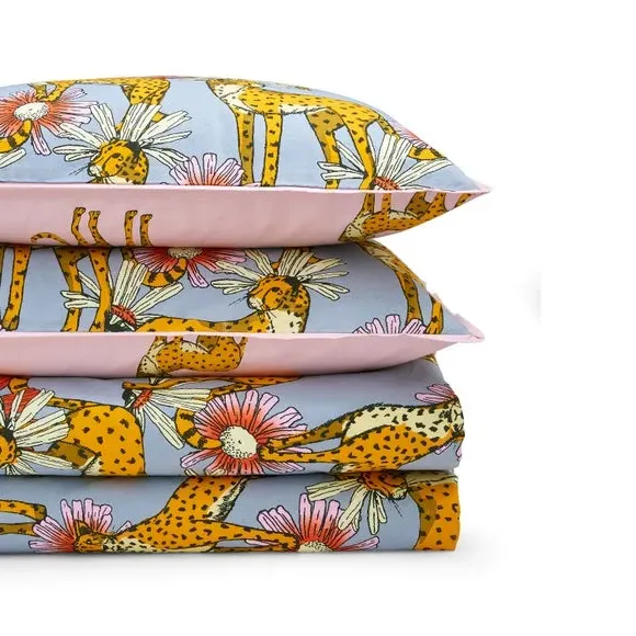 Duvet Cover Set with Cheetah Print - Grey, Cotton