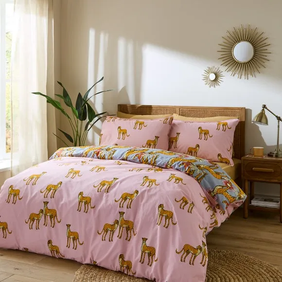Duvet Cover Set with Cheetah Print - Grey, Cotton