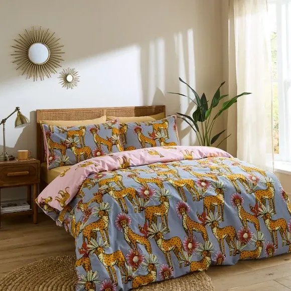 Duvet Cover Set with Cheetah Print - Grey, Cotton image