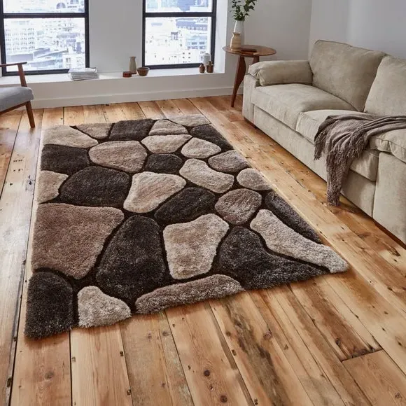 3D Pebble Rug Hand Carved - Grey, Acrylic