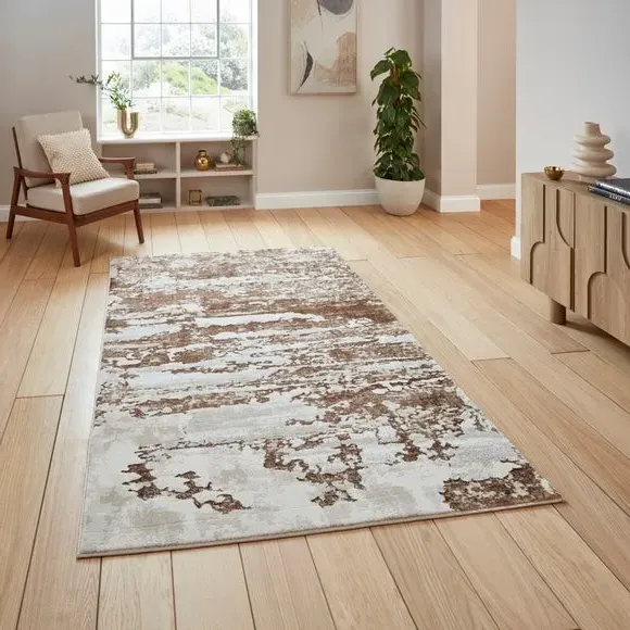 Abstract Rug with Metallic Effect - Beige, Polyester image