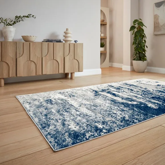 Abstract Rug with Metallic Effect - Blue, Polyester