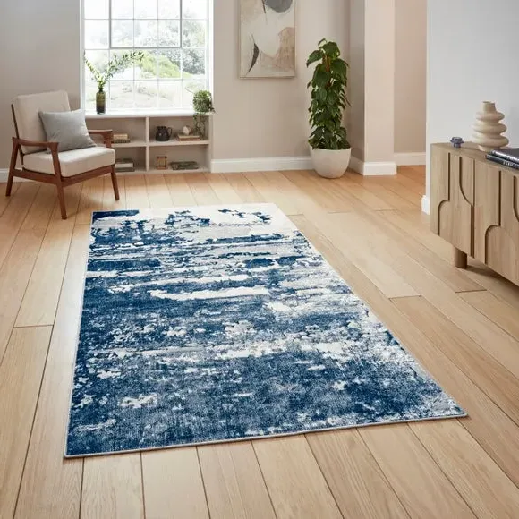 Abstract Rug with Metallic Effect - Blue, Polyester