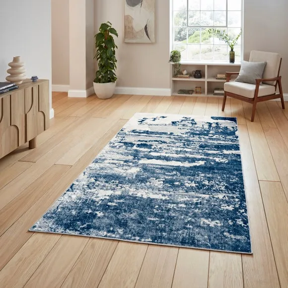 Abstract Rug with Metallic Effect - Blue, Polyester