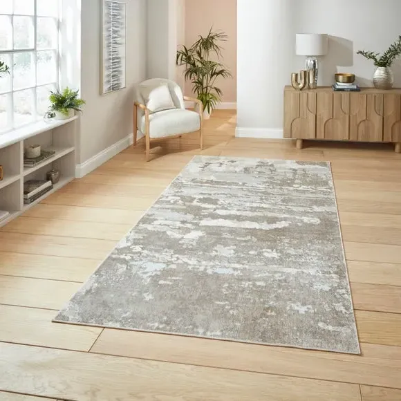 Abstract Rug with Metallic Effect - Cream, Polyester