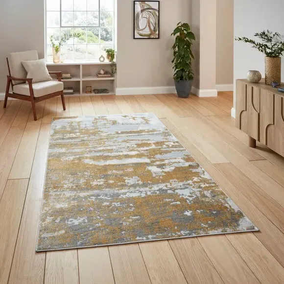 Abstract Rug with Metallic Effect - Cream, Polyester