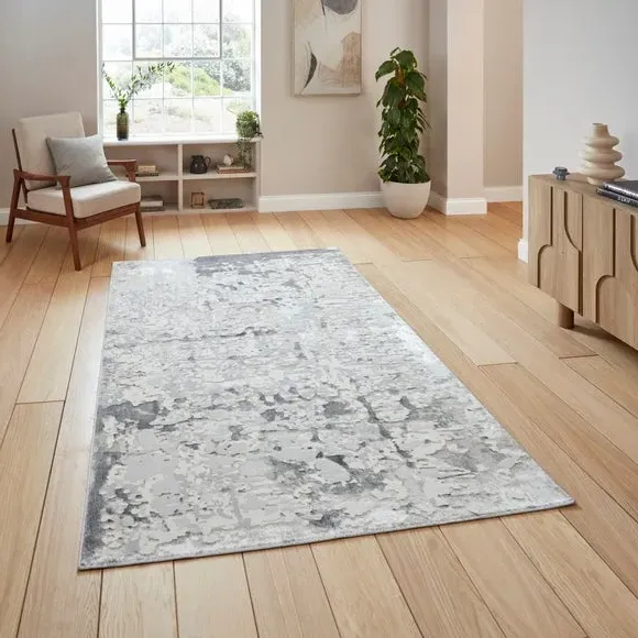 Abstract Rug with Metallic Effect - Grey, Polyester
