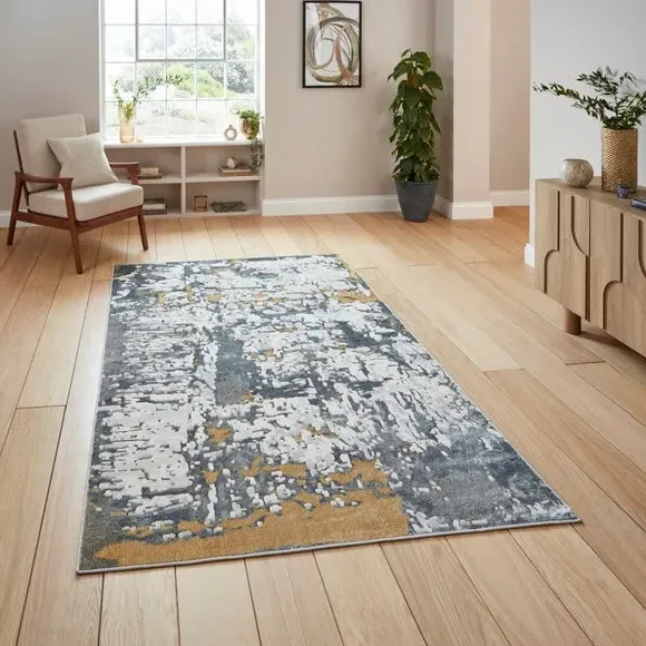 Abstract Rug with Metallic Effect - Grey, Polyester