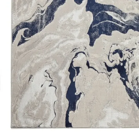 Abstract Rug with Metallic Yarn - Blue, Polyester