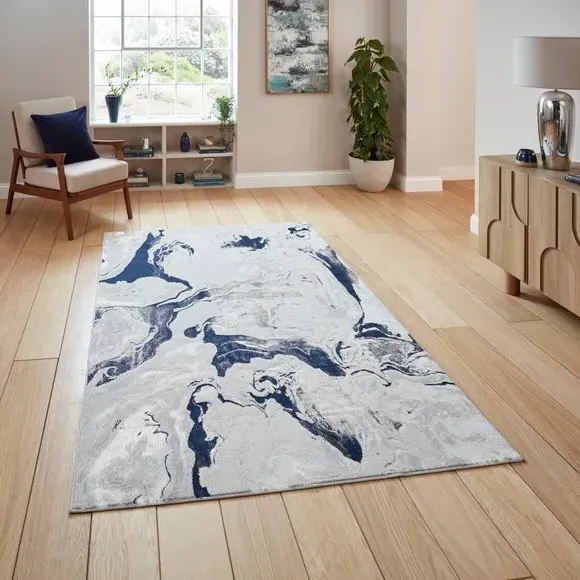 Abstract Rug with Metallic Yarn - Blue, Polyester image