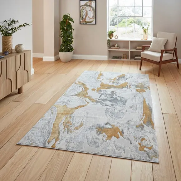 Abstract Rug with Metallic Yarn - Gold, Polyester
