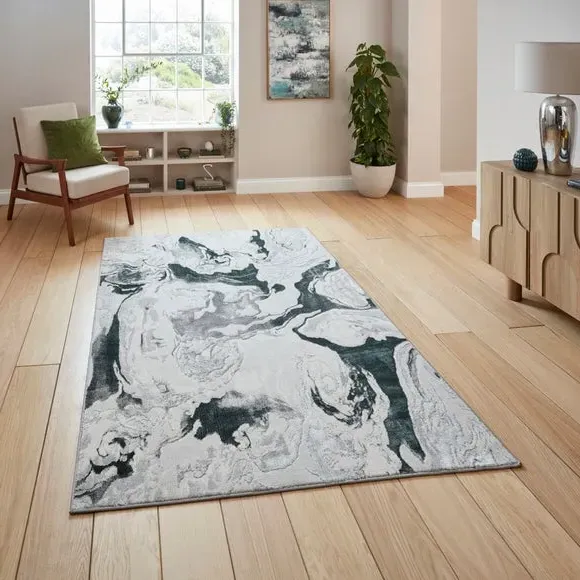Abstract Rug with Metallic Yarn - Green, Polyester