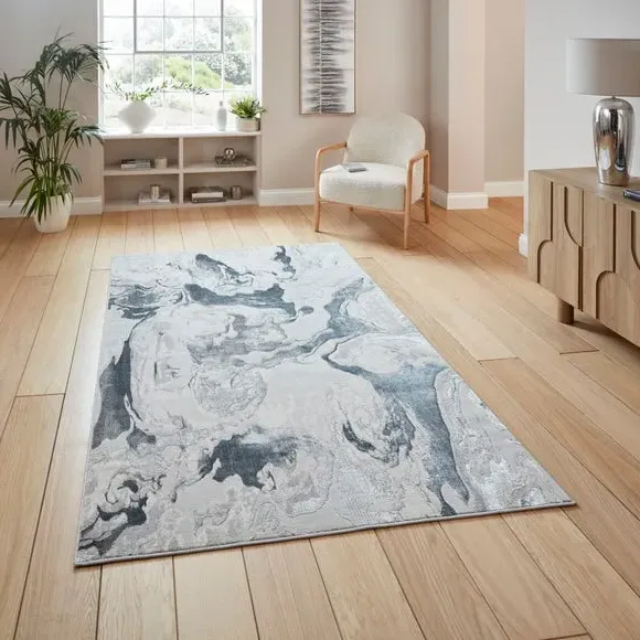 Abstract Rug with Metallic Yarn - Silver, Polyester