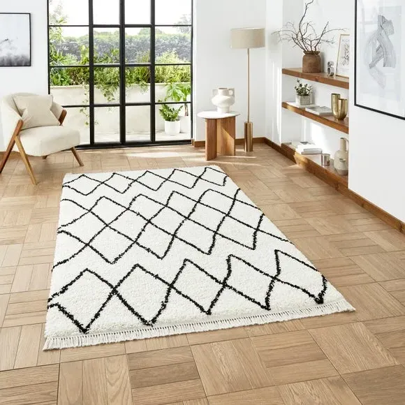 Abstract Shaggy Rug - Black