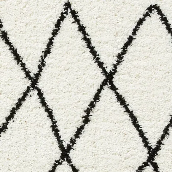 Abstract Shaggy Rug - Black/White
