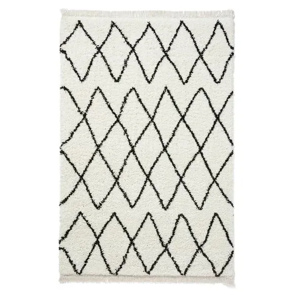 Abstract Shaggy Rug - Black/White