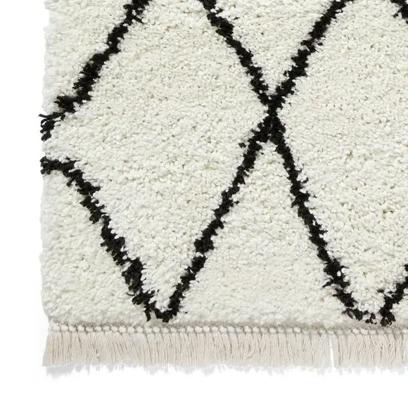Abstract Shaggy Rug - Black/White