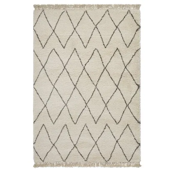 Abstract Shaggy Rug - Cream